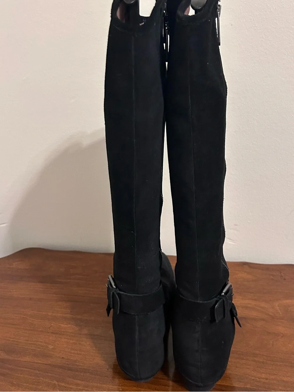 Donald J. Pliner Black Suede Over-the-Knee Boots with Buckle